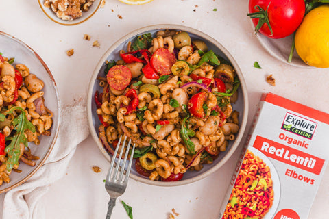 Roasted Red Pepper and Tomato Pesto Pasta Salad