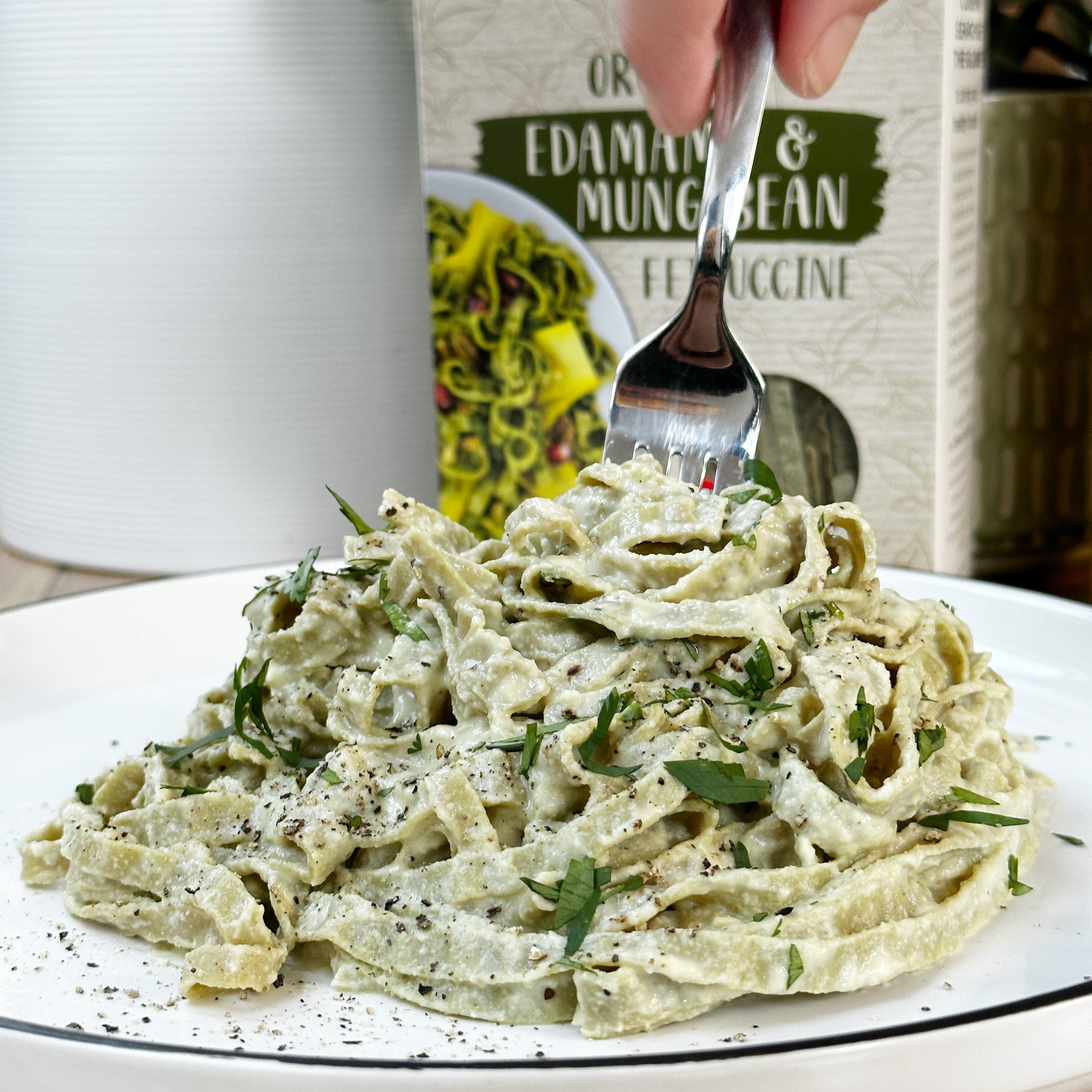 Edamame & Mung Bean Fettuccine ExploreCuisine